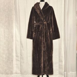 Vintage Brown Plush Long Robe with Belt